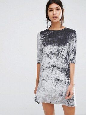 Mango Silver Gray Crushed Velvet Dress Party Holiday Whimsigoth Grunge